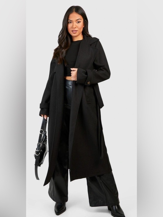 Nasty Gal Jackets & Blazers - NASTY GAL Black Belted “Wool Look” Trench SIZE 6 NWT